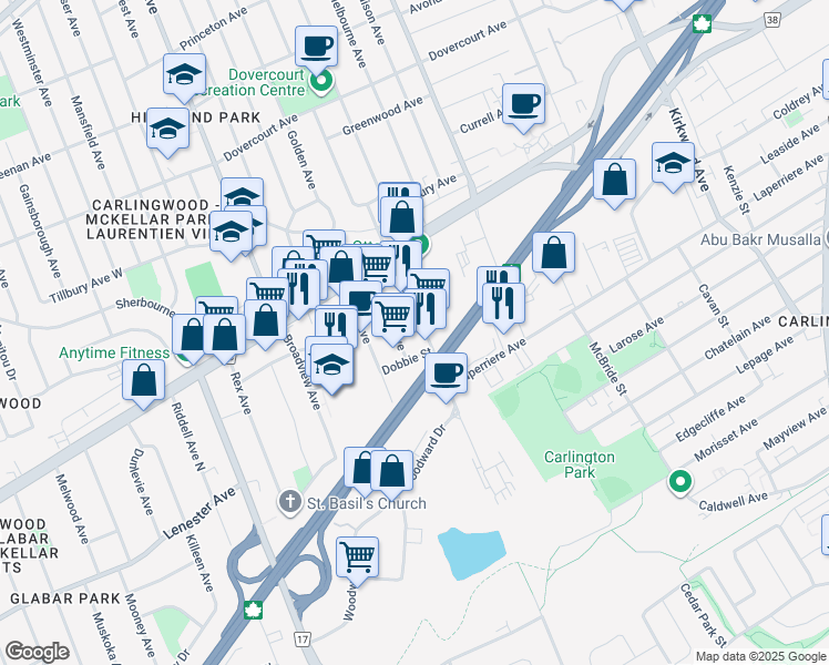 map of restaurants, bars, coffee shops, grocery stores, and more near in Ottawa