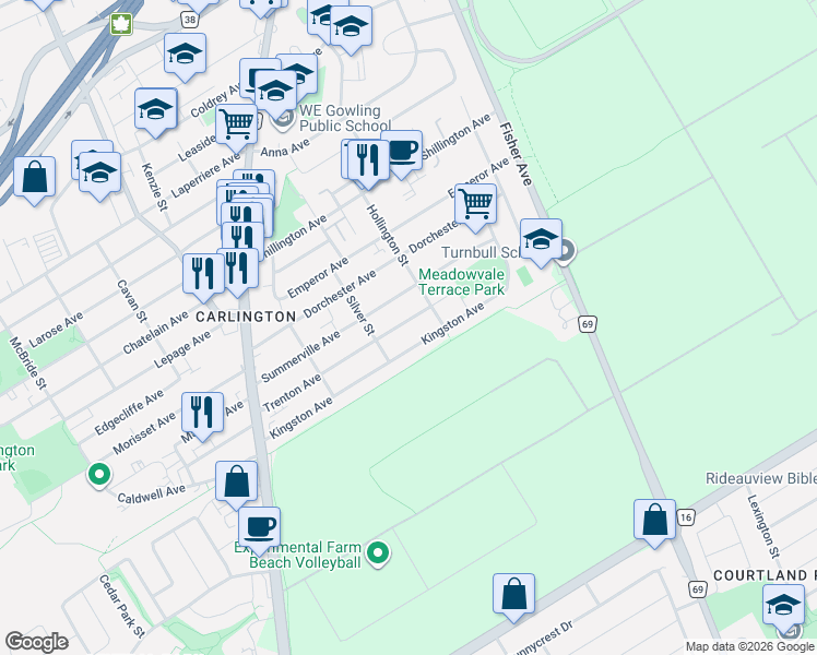 map of restaurants, bars, coffee shops, grocery stores, and more near 1250 Trenton Avenue in Ottawa
