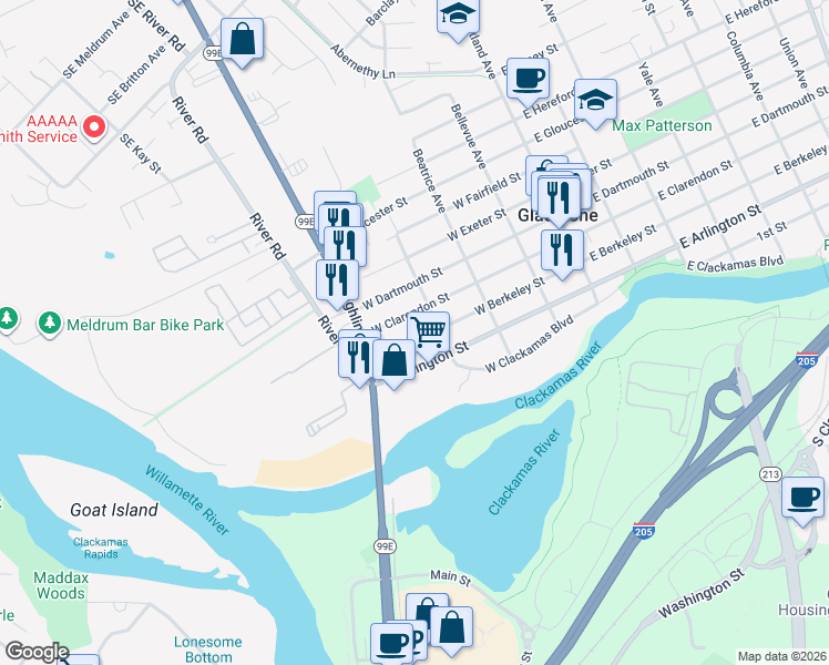 map of restaurants, bars, coffee shops, grocery stores, and more near 420 West Arlington Street in Gladstone