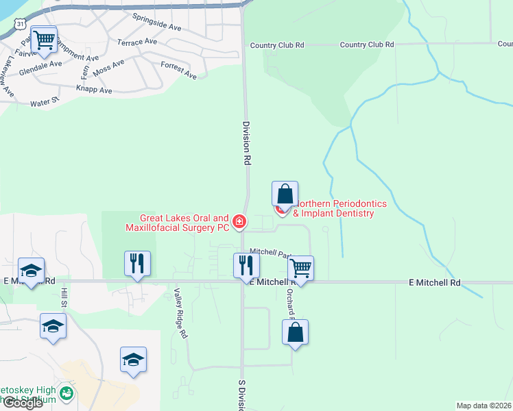 map of restaurants, bars, coffee shops, grocery stores, and more near 2225 Summit Park Dr in Petoskey
