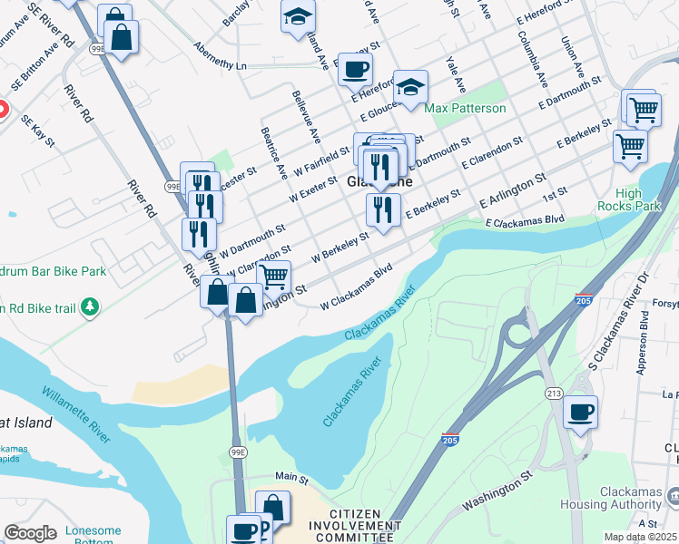 map of restaurants, bars, coffee shops, grocery stores, and more near 278 West Arlington Street in Gladstone