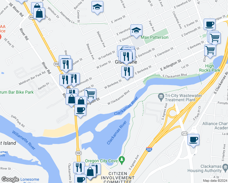 map of restaurants, bars, coffee shops, grocery stores, and more near 266 West Arlington Street in Gladstone