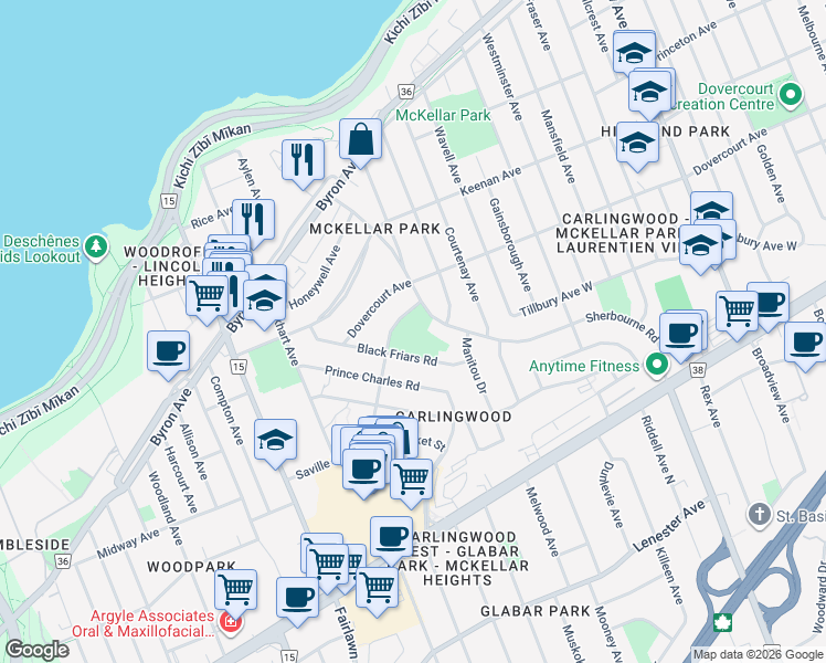 map of restaurants, bars, coffee shops, grocery stores, and more near 2021 Saville Row in Ottawa