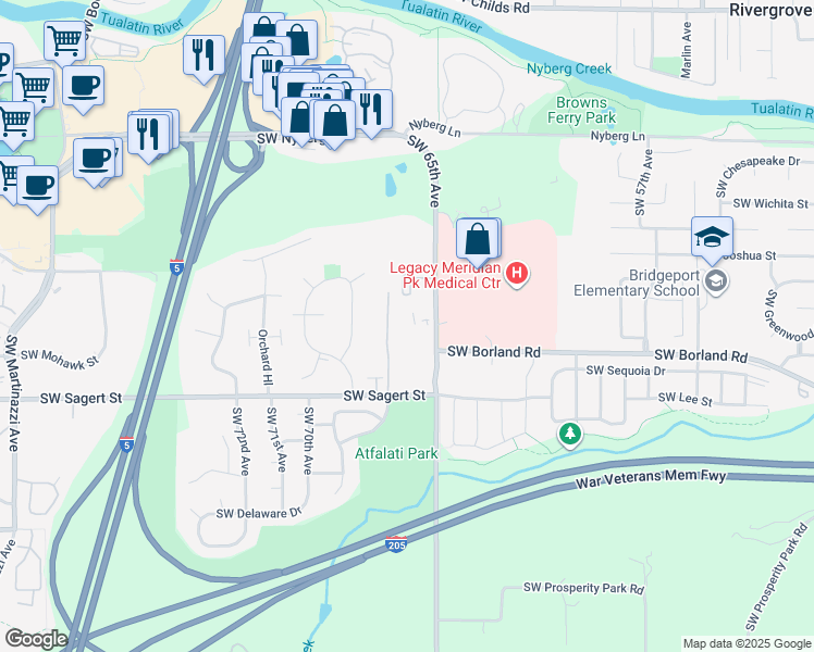 map of restaurants, bars, coffee shops, grocery stores, and more near 19735 Southwest 65th Avenue in Tualatin