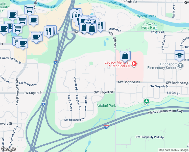 map of restaurants, bars, coffee shops, grocery stores, and more near 6885 Southwest Napa Court in Tualatin