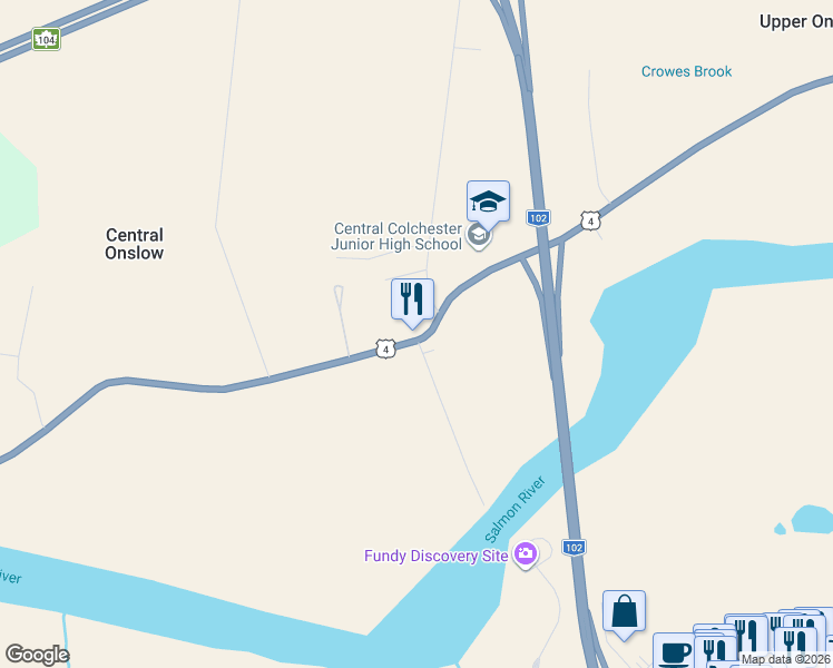 map of restaurants, bars, coffee shops, grocery stores, and more near 1 Onslow Road in Central Onslow