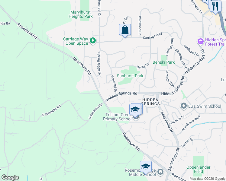 map of restaurants, bars, coffee shops, grocery stores, and more near 2050 Sunray Circle in West Linn