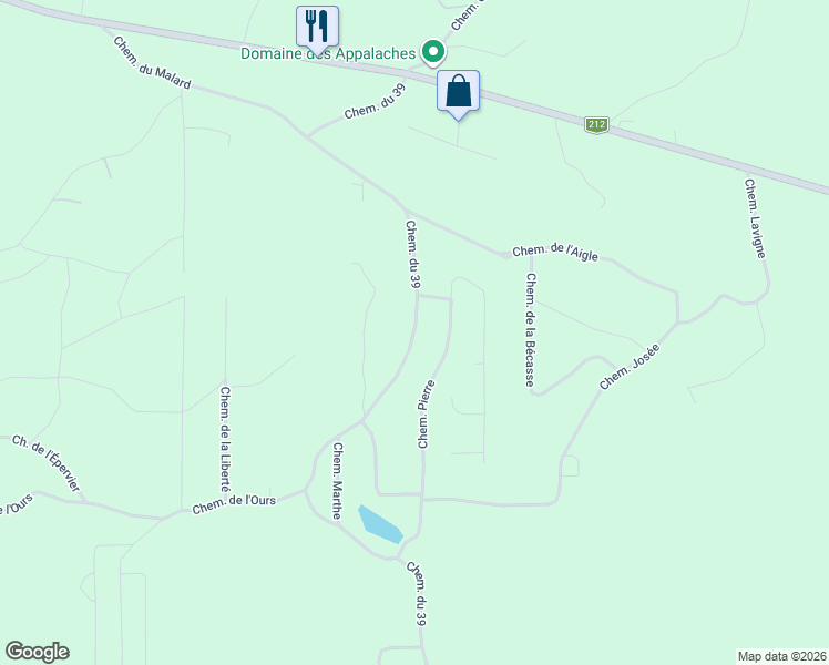 map of restaurants, bars, coffee shops, grocery stores, and more near 62 Chemin du 39 in Notre-Dame-des-Bois