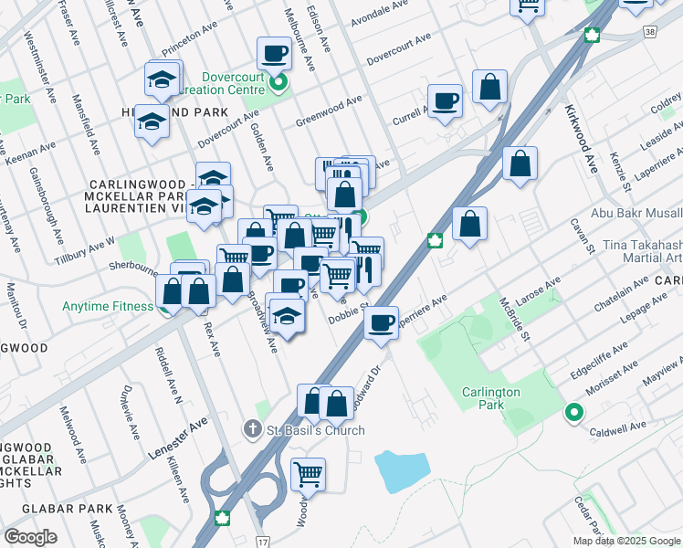 map of restaurants, bars, coffee shops, grocery stores, and more near in Ottawa