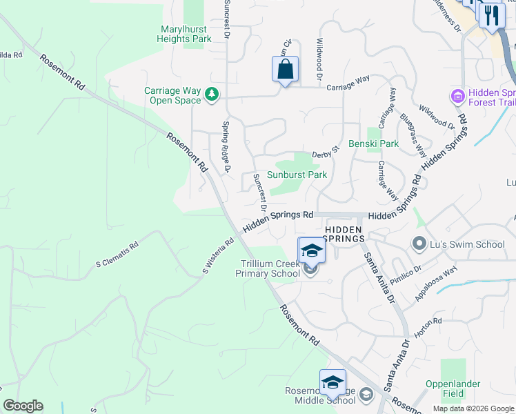 map of restaurants, bars, coffee shops, grocery stores, and more near 2038 Titan Terrace in West Linn