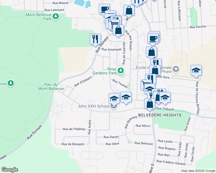 map of restaurants, bars, coffee shops, grocery stores, and more near 1981 Rue Dubreuil in Sherbrooke