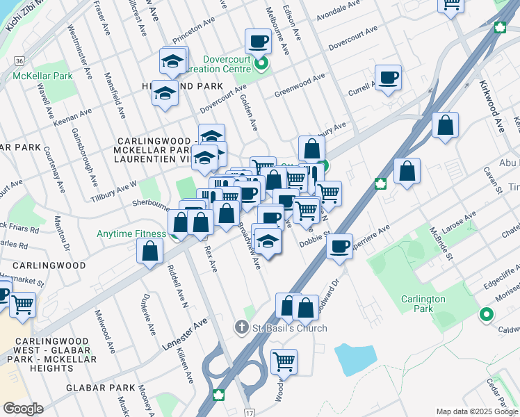 map of restaurants, bars, coffee shops, grocery stores, and more near in Ottawa