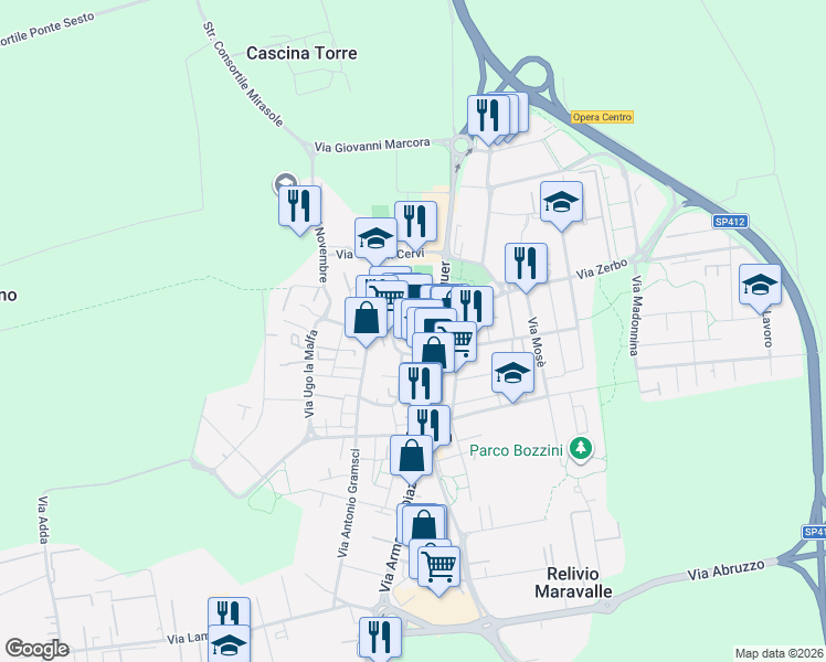 map of restaurants, bars, coffee shops, grocery stores, and more near 6 Via Dante Alighieri in Opera