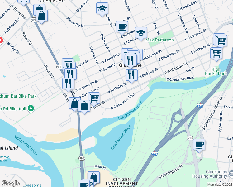 map of restaurants, bars, coffee shops, grocery stores, and more near 268 West Arlington Street in Gladstone
