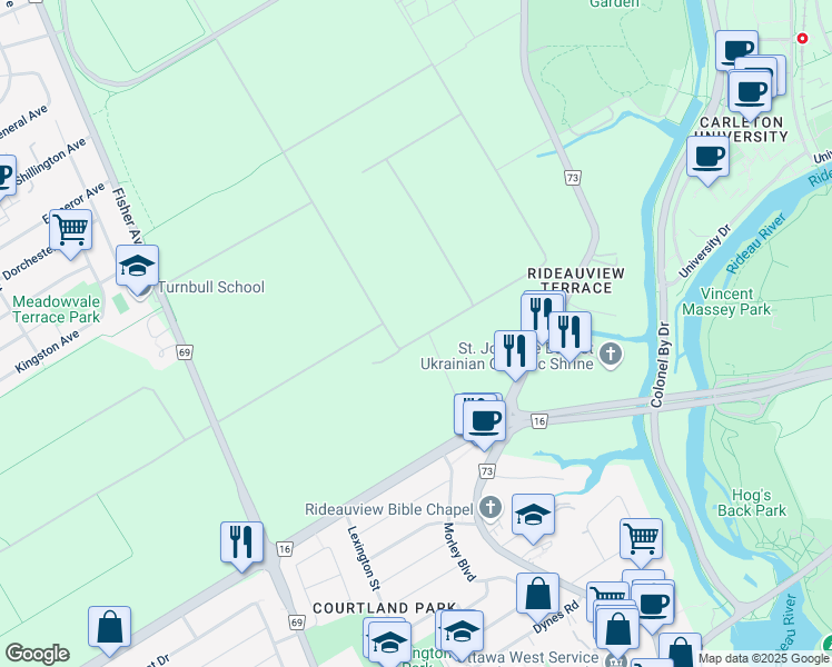map of restaurants, bars, coffee shops, grocery stores, and more near 118 Morningside Lane in Ottawa