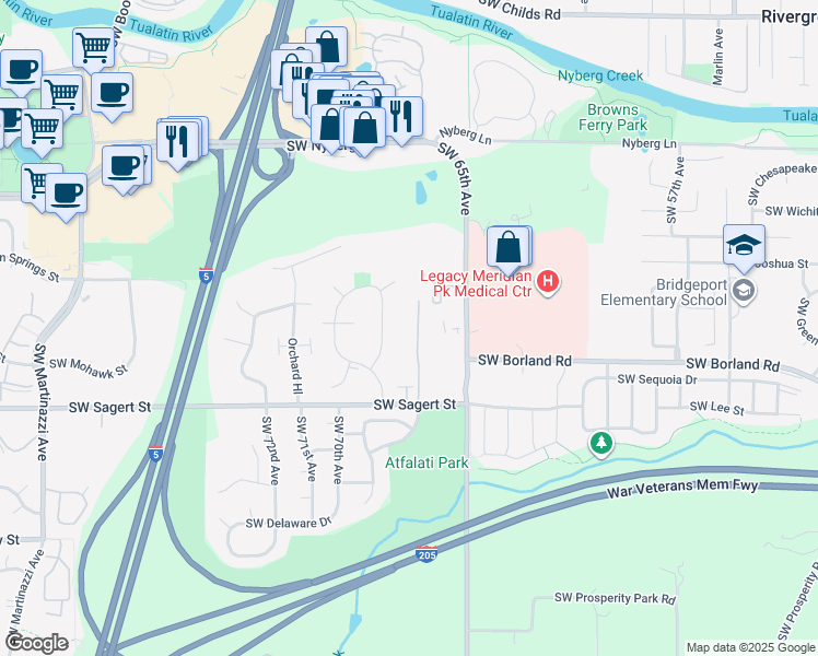 map of restaurants, bars, coffee shops, grocery stores, and more near 6685 Southwest Sagert Street in Tualatin