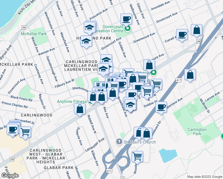 map of restaurants, bars, coffee shops, grocery stores, and more near in Ottawa
