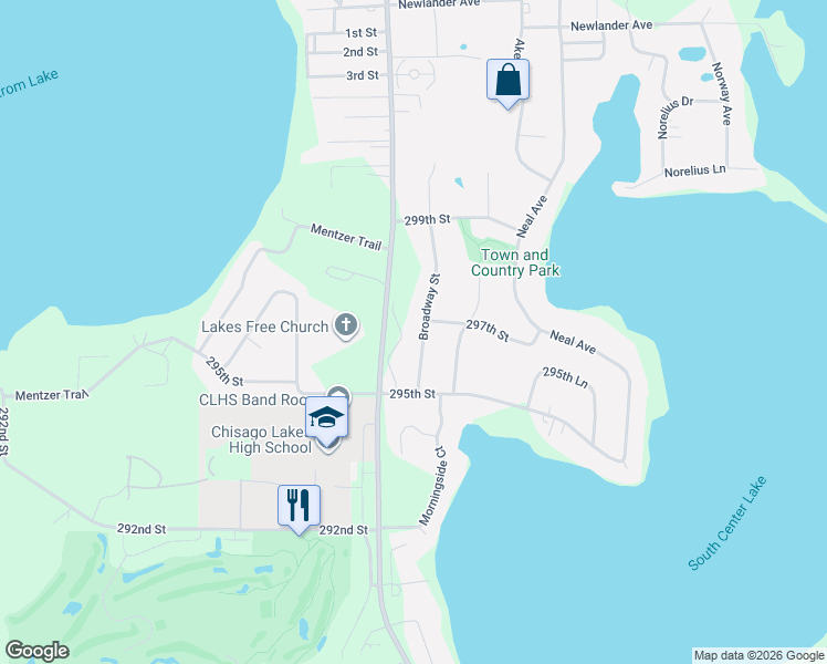 map of restaurants, bars, coffee shops, grocery stores, and more near 29640 Broadway Street in Lindstrom
