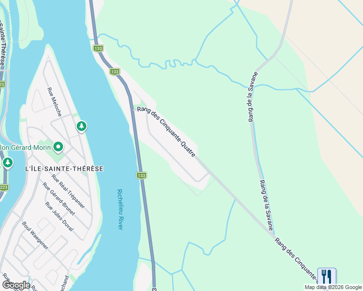 map of restaurants, bars, coffee shops, grocery stores, and more near 130 Rang des Cinquante-Quatre in Saint-Jean-sur-Richelieu