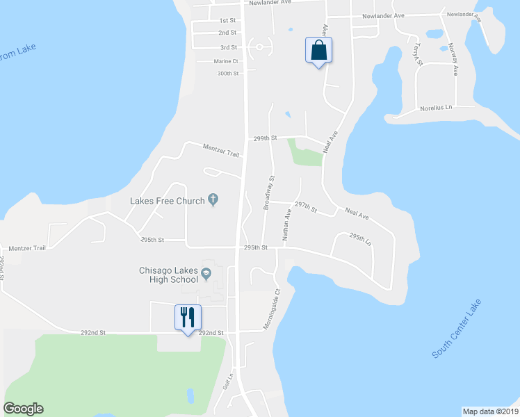 map of restaurants, bars, coffee shops, grocery stores, and more near 29640 Broadway Street in Lindstrom