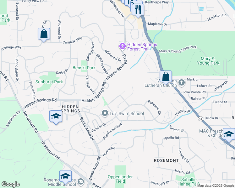 map of restaurants, bars, coffee shops, grocery stores, and more near 6301 Palomino Way in West Linn