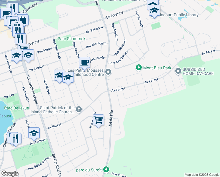 map of restaurants, bars, coffee shops, grocery stores, and more near 288 Boulevard de l'Île in Pincourt