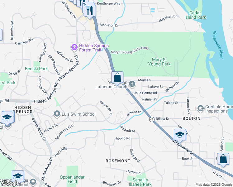 map of restaurants, bars, coffee shops, grocery stores, and more near 20120 Larkspur Lane in West Linn