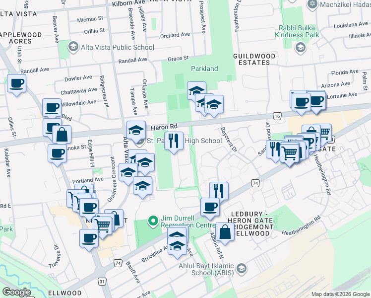 map of restaurants, bars, coffee shops, grocery stores, and more near 236 Colbert Crescent in Ottawa