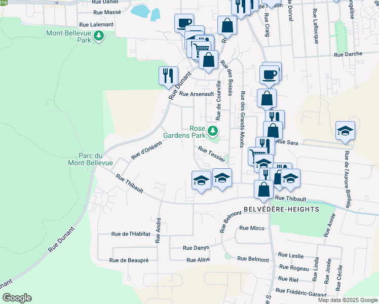 map of restaurants, bars, coffee shops, grocery stores, and more near 1951 Rue Dubreuil in Sherbrooke