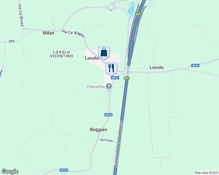 map of restaurants, bars, coffee shops, grocery stores, and more near 6 Via Cà Bassa in Provincia di Vicenza