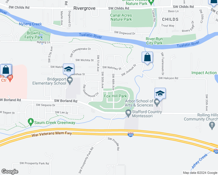 map of restaurants, bars, coffee shops, grocery stores, and more near 4885 Southwest Saum Way in Tualatin