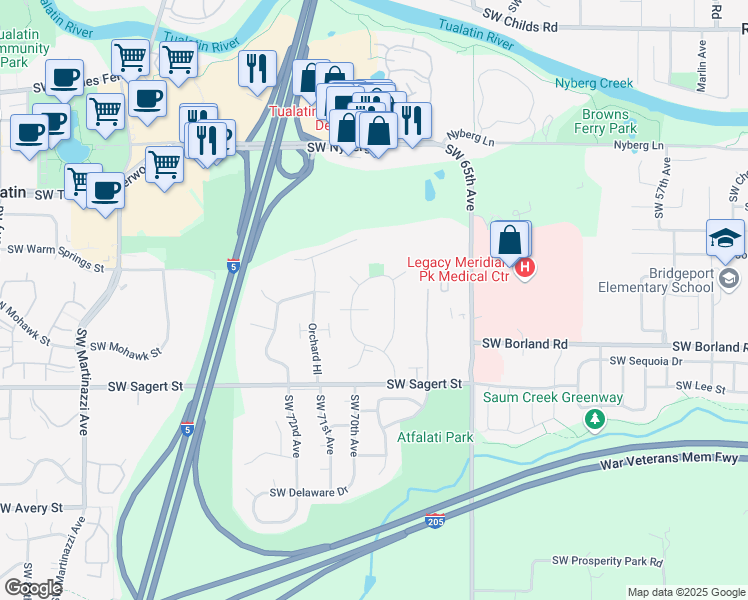 map of restaurants, bars, coffee shops, grocery stores, and more near 6885 Southwest Napa Court in Tualatin