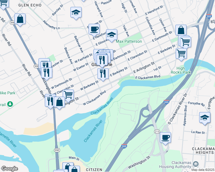 map of restaurants, bars, coffee shops, grocery stores, and more near 140 West Arlington Street in Gladstone