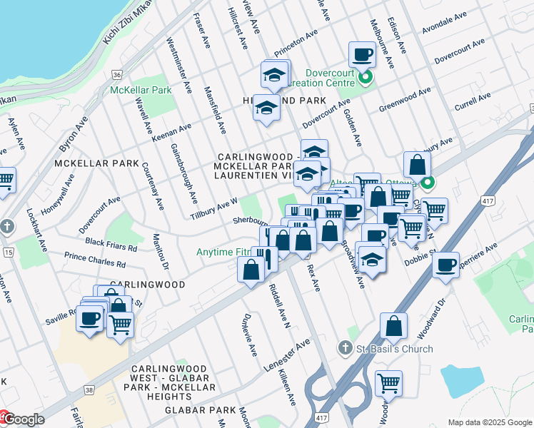 map of restaurants, bars, coffee shops, grocery stores, and more near 904 Fraser Avenue in Ottawa