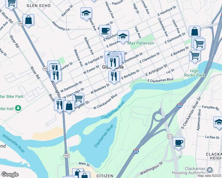 map of restaurants, bars, coffee shops, grocery stores, and more near 180 West Arlington Street in Gladstone