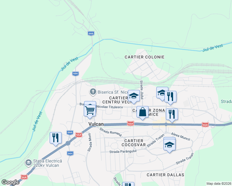 map of restaurants, bars, coffee shops, grocery stores, and more near in Vulcan