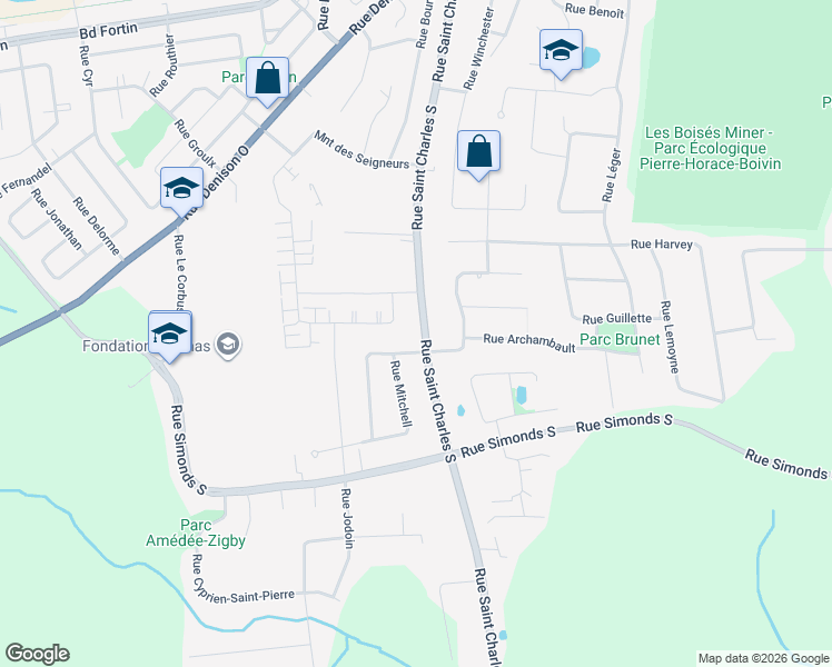 map of restaurants, bars, coffee shops, grocery stores, and more near 636 Rue Saint Charles Sud in Granby