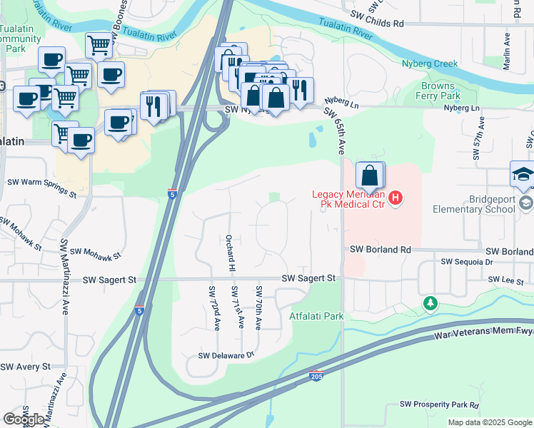map of restaurants, bars, coffee shops, grocery stores, and more near 6885 Southwest Napa Court in Tualatin