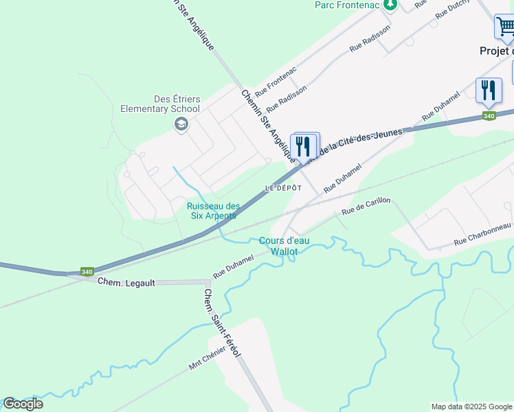 map of restaurants, bars, coffee shops, grocery stores, and more near 872 Route de la Cité-des-Jeunes in Saint-Lazare