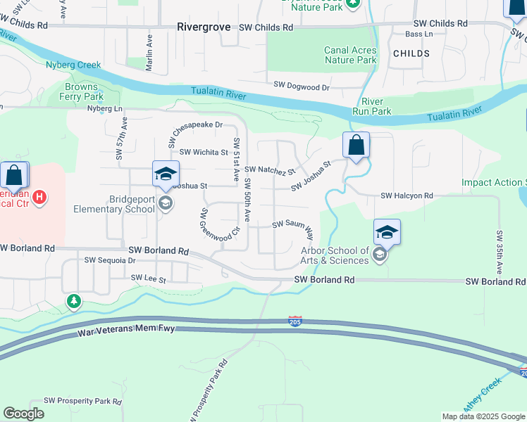 map of restaurants, bars, coffee shops, grocery stores, and more near 4885 Southwest Saum Way in Tualatin