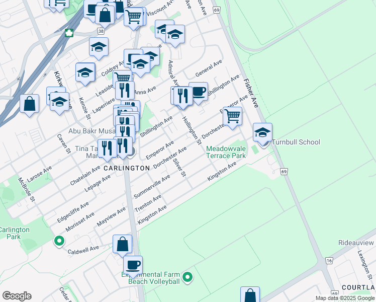 map of restaurants, bars, coffee shops, grocery stores, and more near in Ottawa