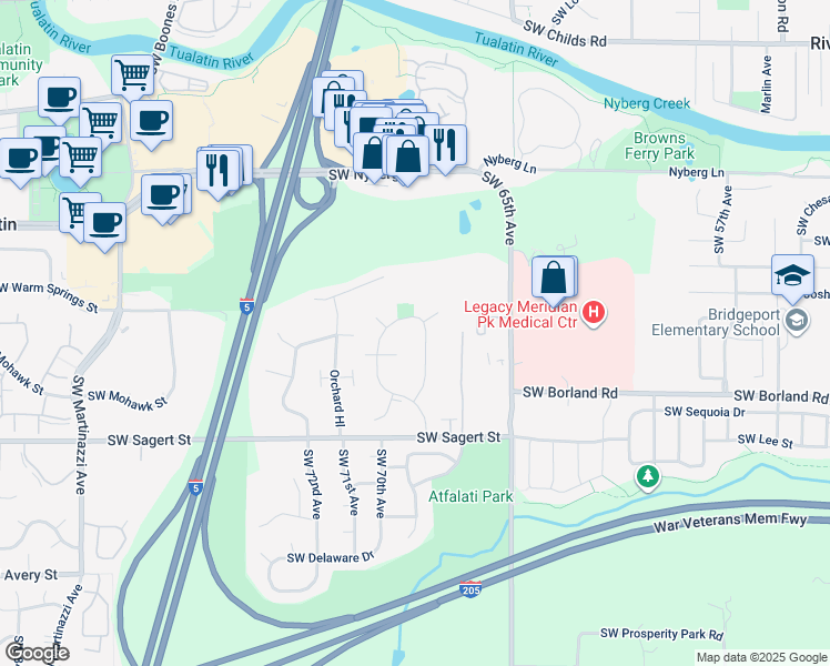 map of restaurants, bars, coffee shops, grocery stores, and more near 6885 Southwest Napa Court in Tualatin