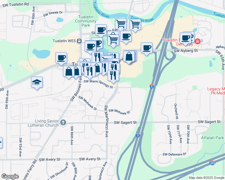 map of restaurants, bars, coffee shops, grocery stores, and more near 19501-19599 SW Martinazzi Ave in Tualatin