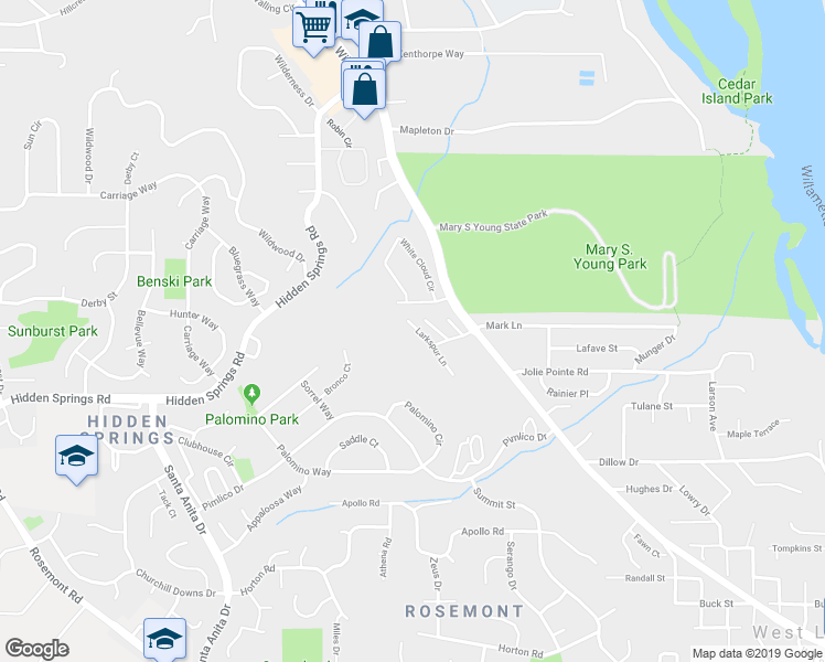 map of restaurants, bars, coffee shops, grocery stores, and more near 3702 Mohawk Way in West Linn