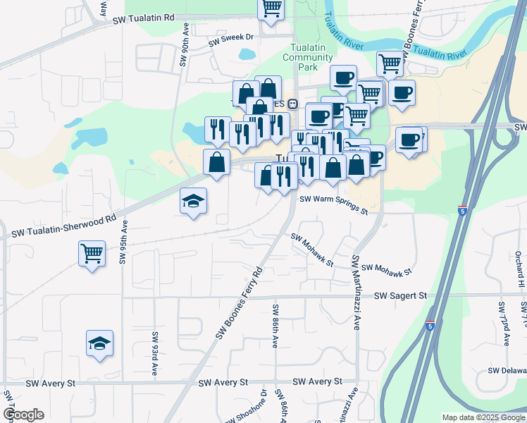 map of restaurants, bars, coffee shops, grocery stores, and more near 19380 Southwest Mohave Court in Tualatin