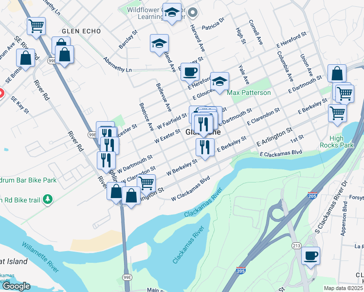 map of restaurants, bars, coffee shops, grocery stores, and more near 215 W Dartmouth St in Gladstone