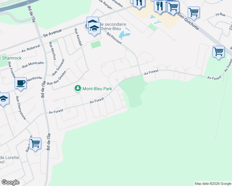 map of restaurants, bars, coffee shops, grocery stores, and more near 907 Rue de la Vallée in Pincourt