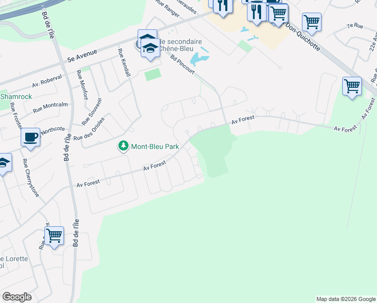 map of restaurants, bars, coffee shops, grocery stores, and more near 907 Rue de la Vallée in Pincourt