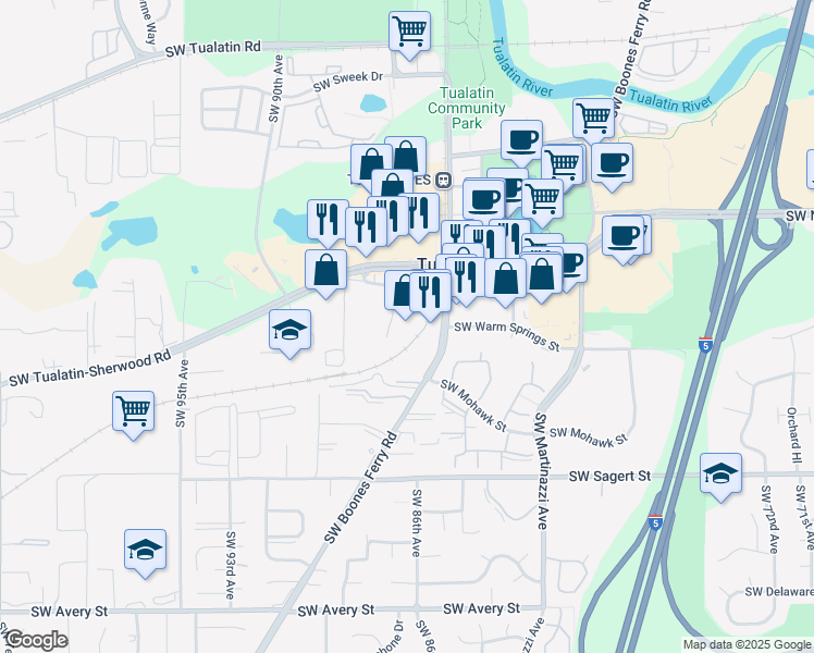 map of restaurants, bars, coffee shops, grocery stores, and more near 19380 Southwest Mohave Court in Tualatin