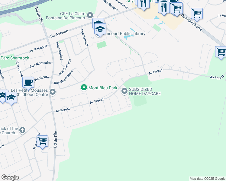 map of restaurants, bars, coffee shops, grocery stores, and more near 462 Avenue Forest in Pincourt